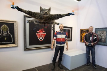The Orvillecopter by Dutch artist Jansen flies in a gallery as part of the KunstRAI art festival in Amsterdam
